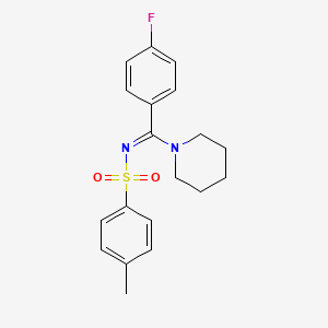 molecular formula C19H21FN2O2S B2742102 N-[(4-fluorophenyl)(1-piperidinyl)methylene]-4-methylbenzenesulfonamide CAS No. 629605-86-3