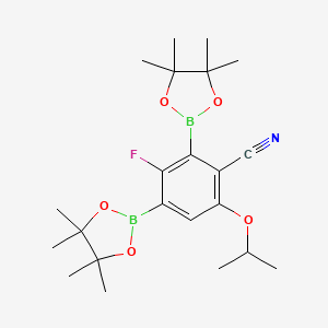 molecular formula C22H32B2FNO5 B2742106 4-Cyano-2-fluoro-5-isopropoxyphenyl-1,3-diboronic acid, pinacol ester CAS No. 2377612-06-9