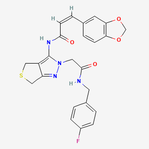 molecular formula C24H21FN4O4S B2742109 (Z)-3-(benzo[d][1,3]dioxol-5-yl)-N-(2-(2-((4-fluorobenzyl)amino)-2-oxoethyl)-4,6-dihydro-2H-thieno[3,4-c]pyrazol-3-yl)acrylamide CAS No. 1105250-25-6
