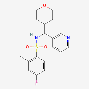 molecular formula C18H21FN2O3S B2742123 4-fluoro-2-methyl-N-(pyridin-3-yl(tetrahydro-2H-pyran-4-yl)methyl)benzenesulfonamide CAS No. 2034249-03-9