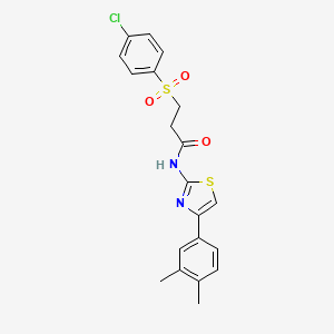 molecular formula C20H19ClN2O3S2 B2742126 3-((4-chlorophenyl)sulfonyl)-N-(4-(3,4-dimethylphenyl)thiazol-2-yl)propanamide CAS No. 895457-11-1
