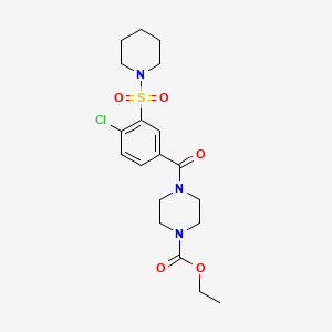 molecular formula C19H26ClN3O5S B2742128 Ethyl 4-{[4-chloro-3-(piperidylsulfonyl)phenyl]carbonyl}piperazinecarboxylate CAS No. 838896-92-7