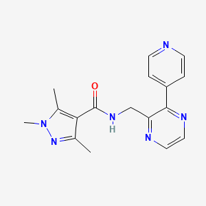 molecular formula C17H18N6O B2742140 1,3,5-三甲基-N-{[3-(吡啶-4-基)吡嗪-2-基]甲基}-1H-吡唑-4-甲酰胺 CAS No. 2097861-98-6