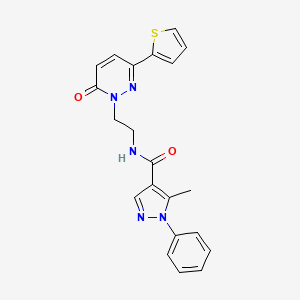 molecular formula C21H19N5O2S B2742143 5-methyl-N-(2-(6-oxo-3-(thiophen-2-yl)pyridazin-1(6H)-yl)ethyl)-1-phenyl-1H-pyrazole-4-carboxamide CAS No. 1226453-43-5