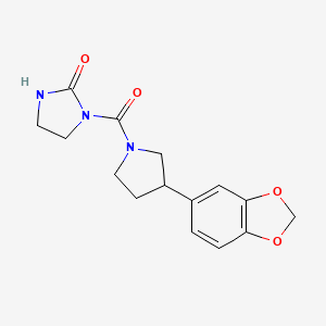 molecular formula C15H17N3O4 B2742145 1-(3-(苯并[d][1,3]二氧杂环-5-基)吡咯啉-1-甲酰)咪唑并[2H]-酮 CAS No. 2034563-26-1