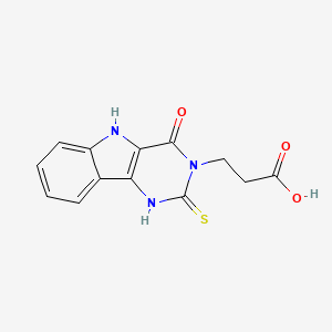 molecular formula C13H11N3O3S B2742147 3-(4-oxo-2-thioxo-1,2,4,5-tetrahydro-3H-pyrimido[5,4-b]indol-3-yl)propanoic acid CAS No. 1351398-18-9