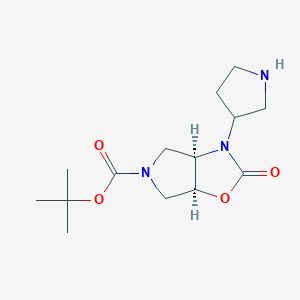 molecular formula C14H23N3O4 B2742152 tert-butyl (3aR,6aS)-2-oxo-3-(pyrrolidin-3-yl)-hexahydro-2H-pyrrolo[3,4-d][1,3]oxazole-5-carboxylate CAS No. 2089253-81-4