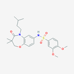 molecular formula C24H32N2O6S B2742160 N-(5-isopentyl-3,3-dimethyl-4-oxo-2,3,4,5-tetrahydrobenzo[b][1,4]oxazepin-7-yl)-3,4-dimethoxybenzenesulfonamide CAS No. 921916-48-5