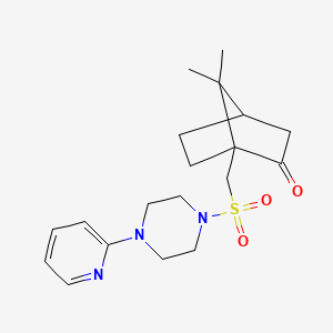molecular formula C19H27N3O3S B2742178 7,7-二甲基-1-({[4-(2-吡啶基)哌啶-1-基]磺酰基}甲基)双环[2.2.1]庚烷-2-酮 CAS No. 1119391-83-1
