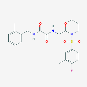 molecular formula C22H26FN3O5S B2742186 N1-((3-((4-氟-3-甲基苯基)磺酰)-1,3-噁唑环戊基-2-基)甲基)-N2-(2-甲基苯基)草酰胺 CAS No. 872722-66-2