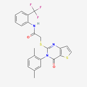 molecular formula C23H18F3N3O2S2 B2742192 2-{[3-(2,5-dimethylphenyl)-4-oxo-3,4-dihydrothieno[3,2-d]pyrimidin-2-yl]sulfanyl}-N-[2-(trifluoromethyl)phenyl]acetamide CAS No. 1291856-15-9