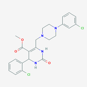 molecular formula C23H24Cl2N4O3 B2742203 Methyl 4-(2-chlorophenyl)-6-{[4-(3-chlorophenyl)piperazin-1-yl]methyl}-2-oxo-1,2,3,4-tetrahydropyrimidine-5-carboxylate CAS No. 1252852-05-3