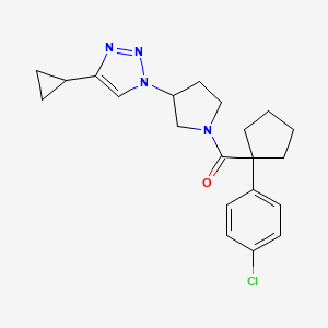 molecular formula C21H25ClN4O B2742214 (1-(4-chlorophenyl)cyclopentyl)(3-(4-cyclopropyl-1H-1,2,3-triazol-1-yl)pyrrolidin-1-yl)methanone CAS No. 2034302-52-6