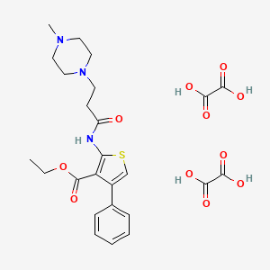 molecular formula C25H31N3O11S B2742215 Ethyl 2-(3-(4-methylpiperazin-1-yl)propanamido)-4-phenylthiophene-3-carboxylate dioxalate CAS No. 381687-60-1