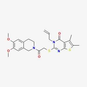 molecular formula C24H27N3O4S2 B2742216 2-[2-(6,7-dimethoxy-3,4-dihydro-1H-isoquinolin-2-yl)-2-oxoethyl]sulfanyl-5,6-dimethyl-3-prop-2-enylthieno[2,3-d]pyrimidin-4-one CAS No. 690644-92-9