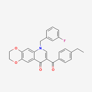 molecular formula C27H22FNO4 B2742224 8-(4-Ethylbenzoyl)-6-[(3-fluorophenyl)methyl]-2,3-dihydro-[1,4]dioxino[2,3-g]quinolin-9-one CAS No. 866589-56-2