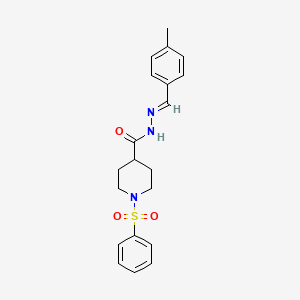 molecular formula C20H23N3O3S B2742236 1-(benzenesulfonyl)-N'-[(1E)-(4-methylphenyl)methylidene]piperidine-4-carbohydrazide CAS No. 478030-63-6