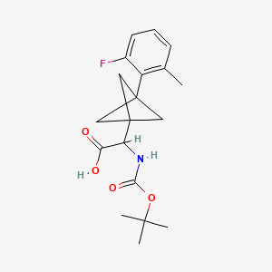 molecular formula C19H24FNO4 B2742237 2-[3-(2-Fluoro-6-methylphenyl)-1-bicyclo[1.1.1]pentanyl]-2-[(2-methylpropan-2-yl)oxycarbonylamino]acetic acid CAS No. 2287268-74-8