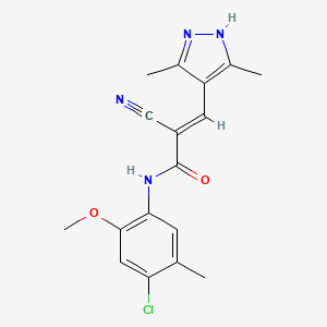 molecular formula C17H17ClN4O2 B2742249 (E)-N-(4-chloro-2-methoxy-5-methylphenyl)-2-cyano-3-(3,5-dimethyl-1H-pyrazol-4-yl)prop-2-enamide CAS No. 1239483-38-5