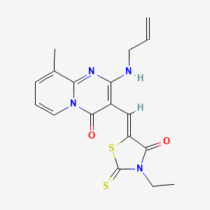 molecular formula C18H18N4O2S2 B2742258 (Z)-5-((2-(allylamino)-9-methyl-4-oxo-4H-pyrido[1,2-a]pyrimidin-3-yl)methylene)-3-ethyl-2-thioxothiazolidin-4-one CAS No. 361995-42-8