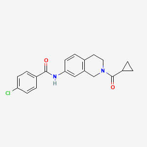 molecular formula C20H19ClN2O2 B2742261 4-氯-N-(2-(环丙甲酰)-1,2,3,4-四氢异喹啉-7-基)苯甲酰胺 CAS No. 955643-15-9