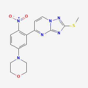 molecular formula C16H16N6O3S B2742271 2-(甲硫基)-5-(5-吗啉基-2-硝基苯基)[1,2,4]三唑并[1,5-a]嘧啶 CAS No. 866018-61-3