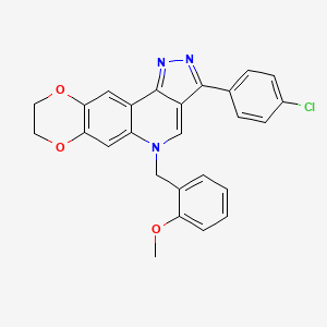 molecular formula C26H20ClN3O3 B2742284 3-(4-chlorophenyl)-5-(2-methoxybenzyl)-8,9-dihydro-5H-[1,4]dioxino[2,3-g]pyrazolo[4,3-c]quinoline CAS No. 866342-59-8