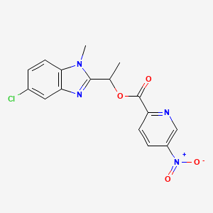 molecular formula C16H13ClN4O4 B2742295 1-(5-Chloro-1-methylbenzimidazol-2-yl)ethyl 5-nitropyridine-2-carboxylate CAS No. 2416235-43-1