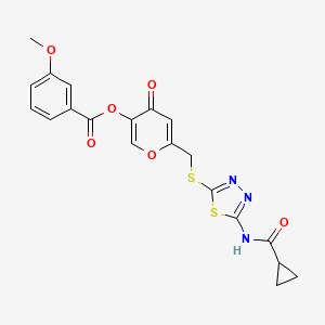 molecular formula C20H17N3O6S2 B2742296 6-(((5-(cyclopropanecarboxamido)-1,3,4-thiadiazol-2-yl)thio)methyl)-4-oxo-4H-pyran-3-yl 3-methoxybenzoate CAS No. 877650-86-7