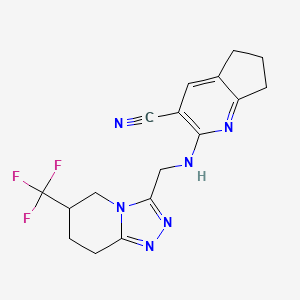 molecular formula C17H17F3N6 B2742308 2-({[6-(trifluoromethyl)-5H,6H,7H,8H-[1,2,4]triazolo[4,3-a]pyridin-3-yl]methyl}amino)-5H,6H,7H-cyclopenta[b]pyridine-3-carbonitrile CAS No. 2097889-90-0