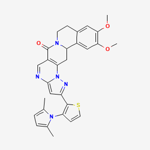 molecular formula C29H27N5O3S B2742309 2-[3-(2,5-dimethyl-1H-pyrrol-1-yl)-2-thienyl]-11,12-dimethoxy-8,9,13b,14-tetrahydro-6H-pyrazolo[5'',1'':2',3']pyrimido[4',5':4,5]pyrido[2,1-a]isoquinolin-6-one CAS No. 685107-20-4