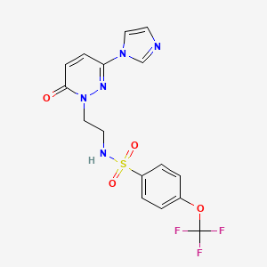 molecular formula C16H14F3N5O4S B2742311 N-(2-(3-(1H-咪唑-1-基)-6-氧代嘧啶-1(6H)-基)乙基)-4-(三氟甲氧基)苯磺酰胺 CAS No. 1396875-65-2