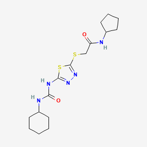 molecular formula C16H25N5O2S2 B2742322 2-[[5-(cyclohexylcarbamoylamino)-1,3,4-thiadiazol-2-yl]sulfanyl]-N-cyclopentylacetamide CAS No. 946323-25-7