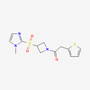 molecular formula C13H15N3O3S2 B2742323 1-(3-((1-甲基-1H-咪唑-2-基)磺酰基)氮杂环丁烷-1-基)-2-(噻吩-2-基)乙酮 CAS No. 2034357-79-2