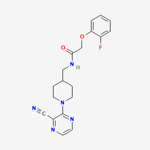 molecular formula C19H20FN5O2 B2742340 N-((1-(3-cyanopyrazin-2-yl)piperidin-4-yl)methyl)-2-(2-fluorophenoxy)acetamide CAS No. 1797593-34-0