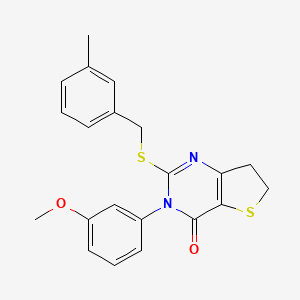 molecular formula C21H20N2O2S2 B2742359 3-(3-Methoxyphenyl)-2-[(3-methylphenyl)methylsulfanyl]-6,7-dihydrothieno[3,2-d]pyrimidin-4-one CAS No. 877655-21-5