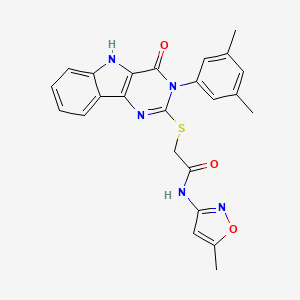 molecular formula C24H21N5O3S B2742370 2-((3-(3,5-二甲基苯基)-4-酮基-4,5-二氢-3H-嘧啶并[5,4-b]吲哚-2-基)硫)-N-(5-甲基异噁唑-3-基)乙酰胺 CAS No. 536705-68-7