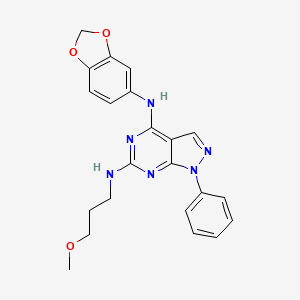 molecular formula C22H22N6O3 B2742379 N~4~-(1,3-benzodioxol-5-yl)-N~6~-(3-methoxypropyl)-1-phenyl-1H-pyrazolo[3,4-d]pyrimidine-4,6-diamine CAS No. 946290-36-4