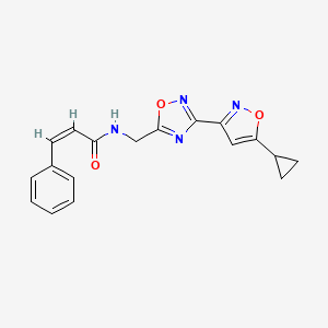 molecular formula C18H16N4O3 B2742390 (Z)-N-((3-(5-cyclopropylisoxazol-3-yl)-1,2,4-oxadiazol-5-yl)methyl)-3-phenylacrylamide CAS No. 1904646-38-3