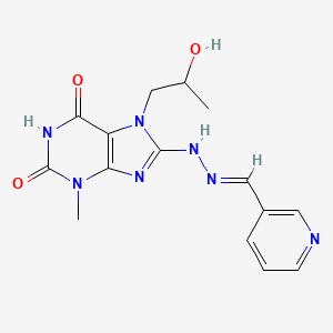 molecular formula C15H17N7O3 B2742393 (E)-7-(2-hydroxypropyl)-3-methyl-8-(2-(pyridin-3-ylmethylene)hydrazinyl)-1H-purine-2,6(3H,7H)-dione CAS No. 899350-80-2