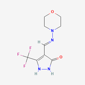 molecular formula C9H11F3N4O2 B2742420 4-[(morpholinoamino)methylene]-5-(trifluoromethyl)-2,4-dihydro-3H-pyrazol-3-one CAS No. 240115-95-1