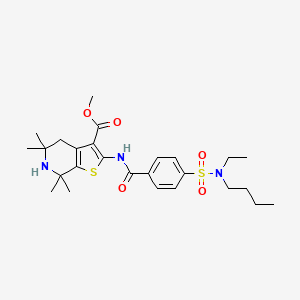 molecular formula C26H37N3O5S2 B2742424 甲基 2-(4-(N-丁基-N-乙基磺酰胺基)苯甲酰胺基)-5,5,7,7-四甲基-4,5,6,7-四氢噻吩并[2,3-c]吡啶-3-羧酸酯 CAS No. 489471-15-0
