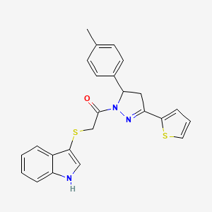 2-(1H-indol-3-ylsulfanyl)-1-[3-(4-methylphenyl)-5-thiophen-2-yl-3,4-dihydropyrazol-2-yl]ethanone