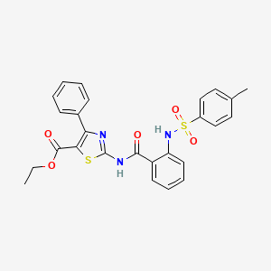 molecular formula C26H23N3O5S2 B2742493 Ethyl 2-[[2-[(4-methylphenyl)sulfonylamino]benzoyl]amino]-4-phenyl-1,3-thiazole-5-carboxylate CAS No. 361469-83-2