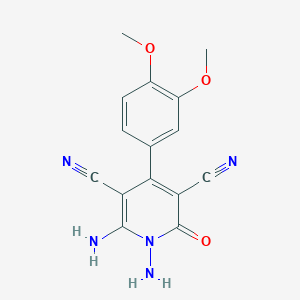 molecular formula C15H13N5O3 B2742494 1,6-Diamino-4-(3,4-dimethoxyphenyl)-2-oxo-1,2-dihydropyridine-3,5-dicarbonitrile CAS No. 680215-01-4