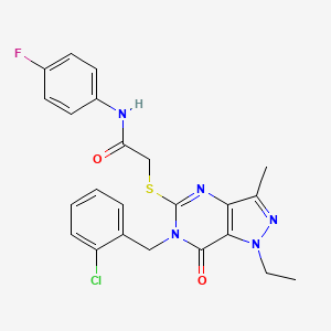 molecular formula C23H21ClFN5O2S B2742501 2-({6-[(2-chlorophenyl)methyl]-1-ethyl-3-methyl-7-oxo-1H,6H,7H-pyrazolo[4,3-d]pyrimidin-5-yl}sulfanyl)-N-(4-fluorophenyl)acetamide CAS No. 1359312-81-4