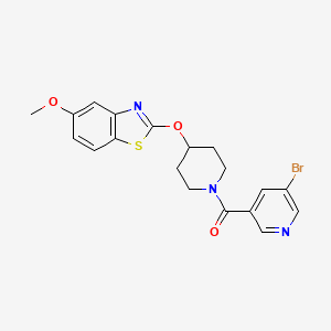 molecular formula C19H18BrN3O3S B2742512 (5-Bromopyridin-3-yl)(4-((5-methoxybenzo[d]thiazol-2-yl)oxy)piperidin-1-yl)methanone CAS No. 1324325-98-5