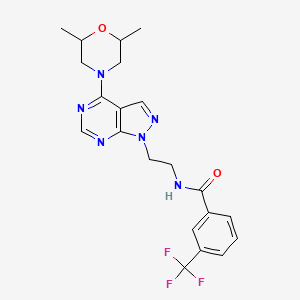 molecular formula C21H23F3N6O2 B2742515 N-(2-(4-(2,6-dimethylmorpholino)-1H-pyrazolo[3,4-d]pyrimidin-1-yl)ethyl)-3-(trifluoromethyl)benzamide CAS No. 1105231-08-0