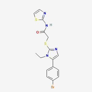 molecular formula C16H15BrN4OS2 B2742516 2-((5-(4-bromophenyl)-1-ethyl-1H-imidazol-2-yl)thio)-N-(thiazol-2-yl)acetamide CAS No. 1207033-68-8