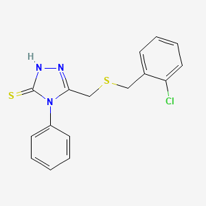 molecular formula C16H14ClN3S2 B2742527 5-{[(2-chlorobenzyl)thio]methyl}-4-phenyl-4H-1,2,4-triazole-3-thiol CAS No. 446052-36-4